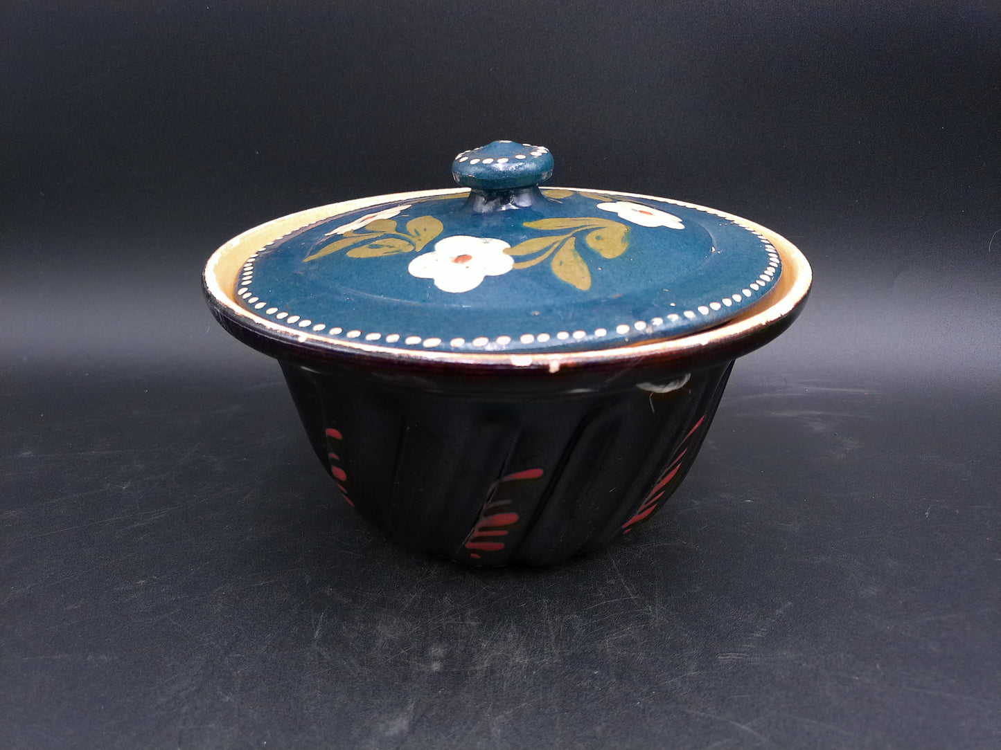Hand Painted Enamel French Pottery Jelly or Cake Mold