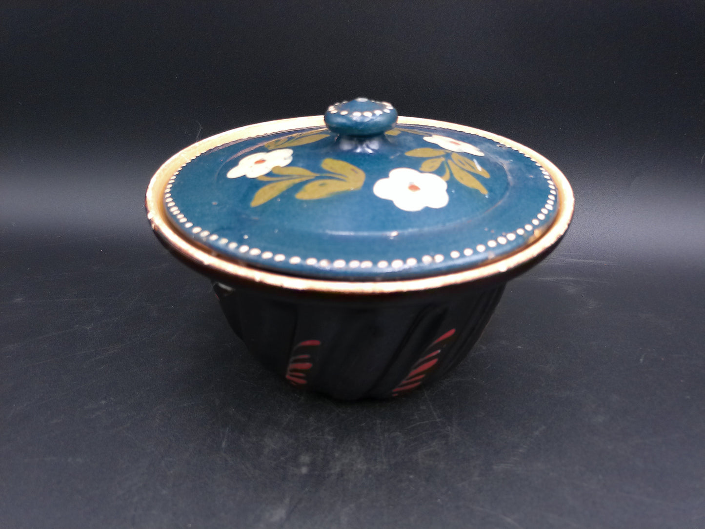 Hand Painted Enamel French Pottery Jelly or Cake Mold