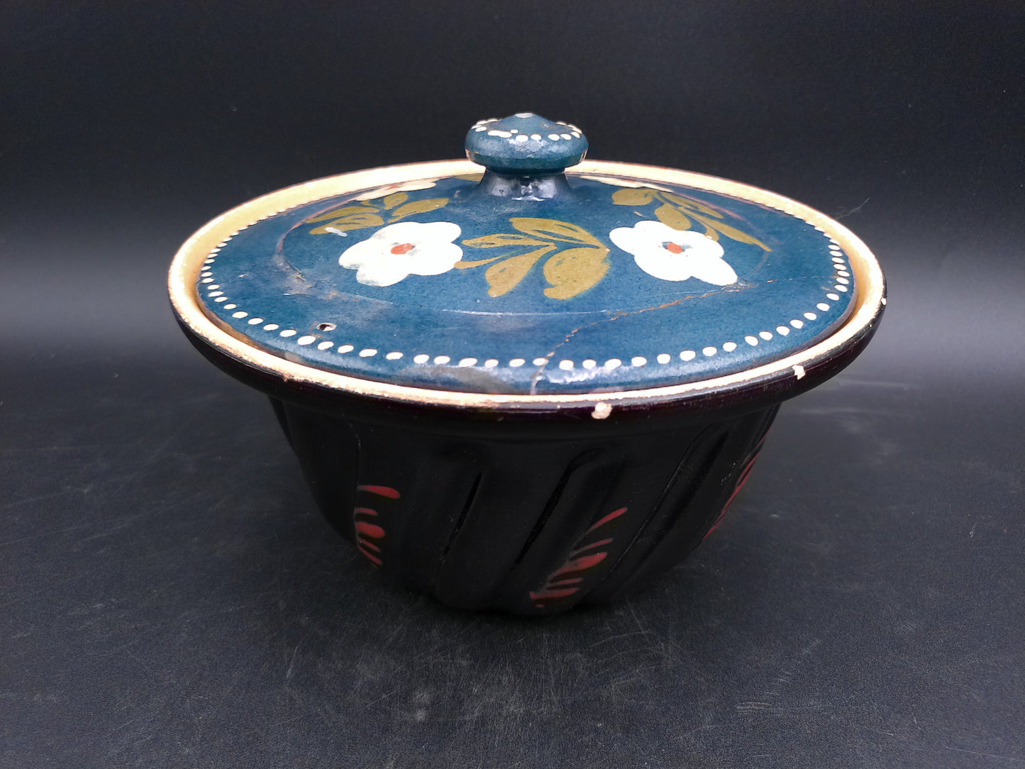 Hand Painted Enamel French Pottery Jelly or Cake Mold