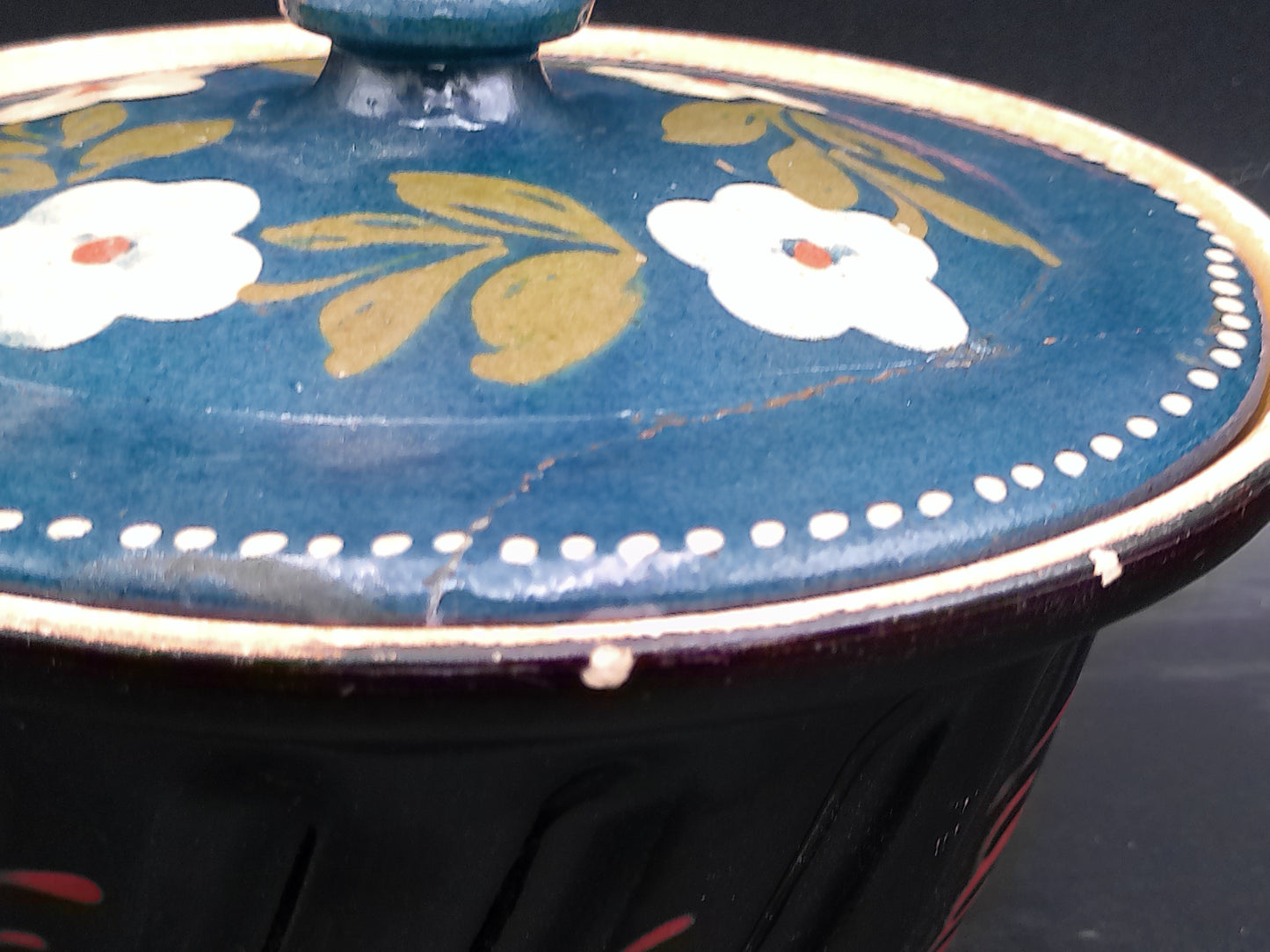 Hand Painted Enamel French Pottery Jelly or Cake Mold