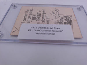 Odd Rods All Stars #21 AMC Germlin Grouch Trading Card Authenticated 1971