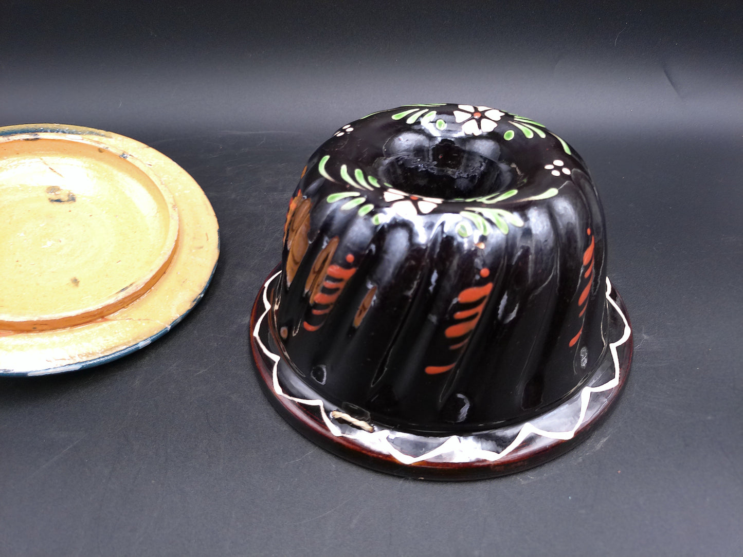Hand Painted Enamel French Pottery Jelly or Cake Mold