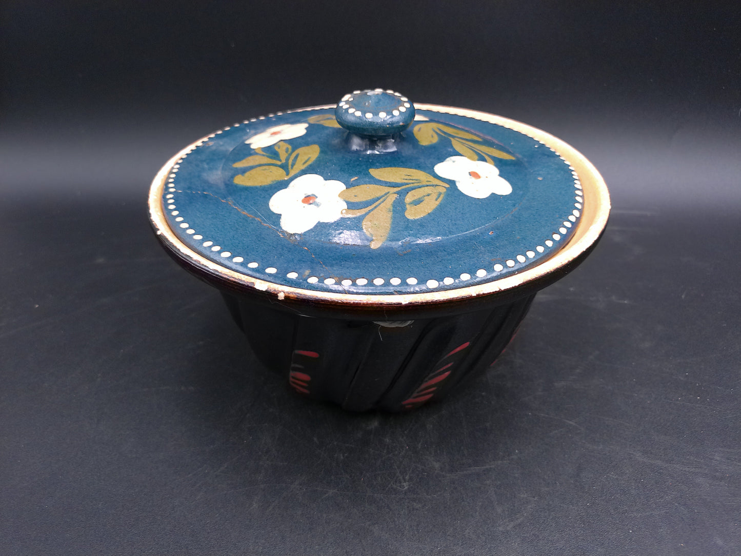 Hand Painted Enamel French Pottery Jelly or Cake Mold