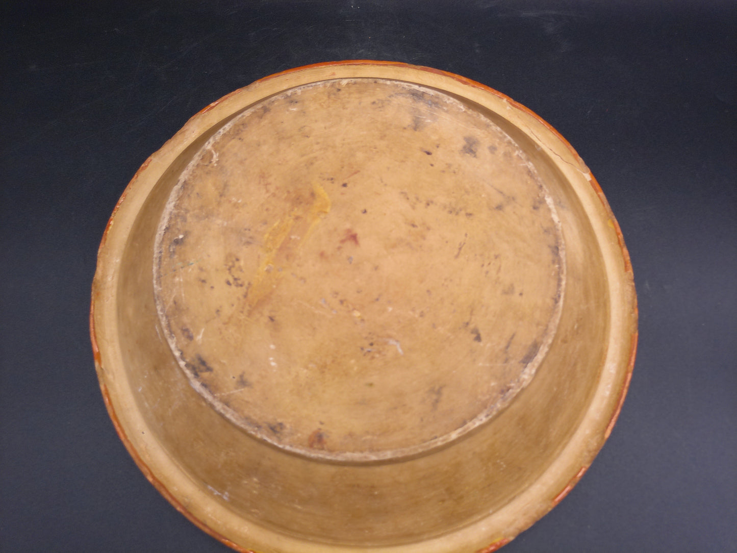 Hand Painted Antique Shallow Serving Bowl Green and White Flowers