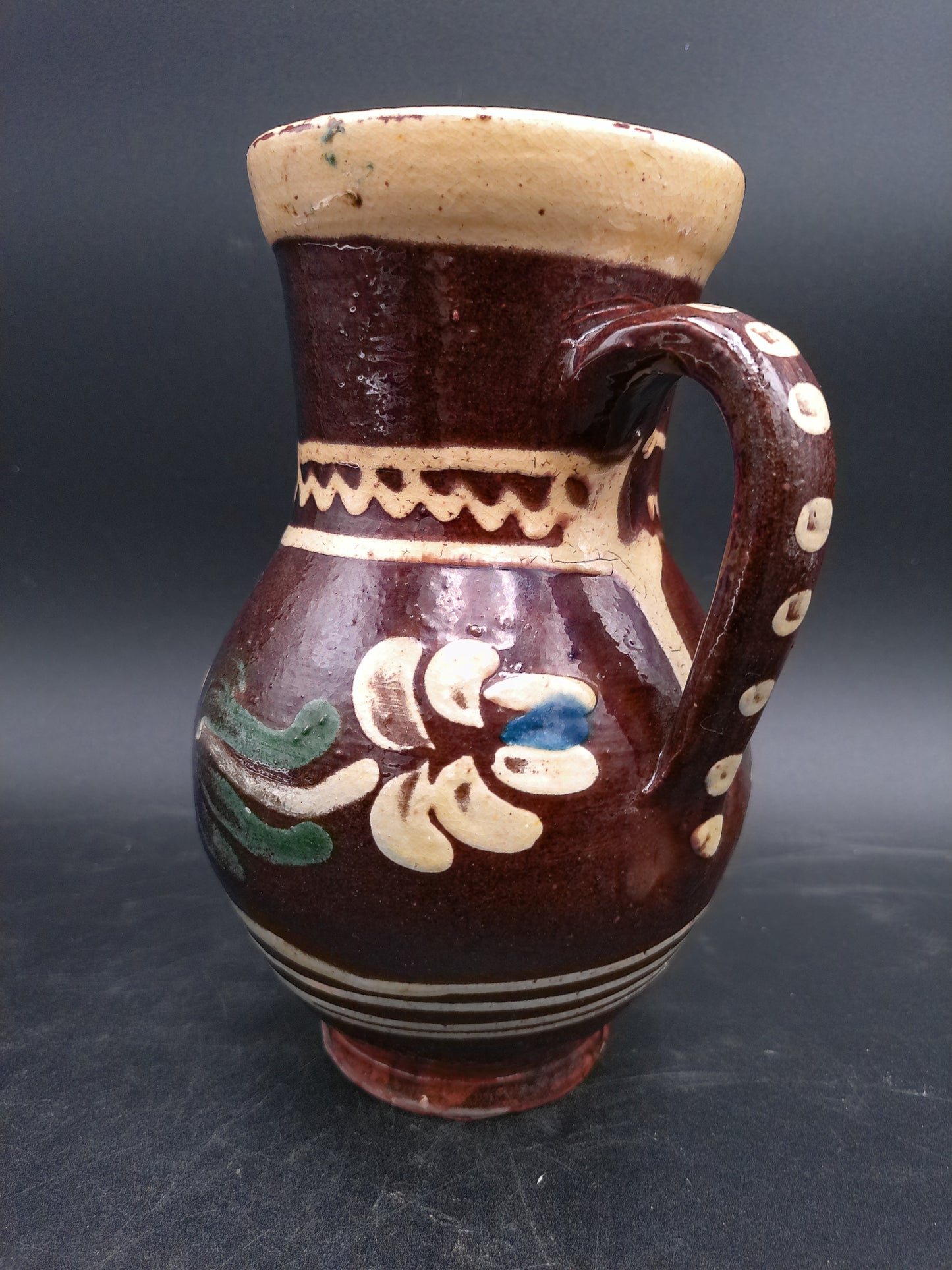 Hand Painted Jug Pitcher Antique tableware Rustic decor Clay
