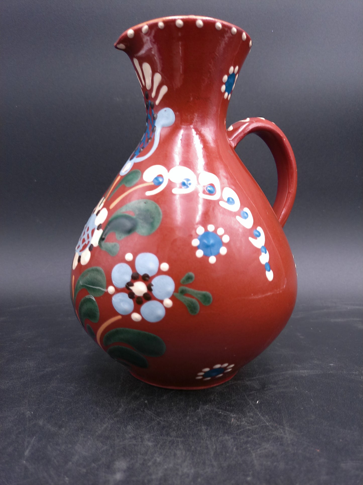 Milk Water Jug Pitcher Hand Made and Hand Painted Brown