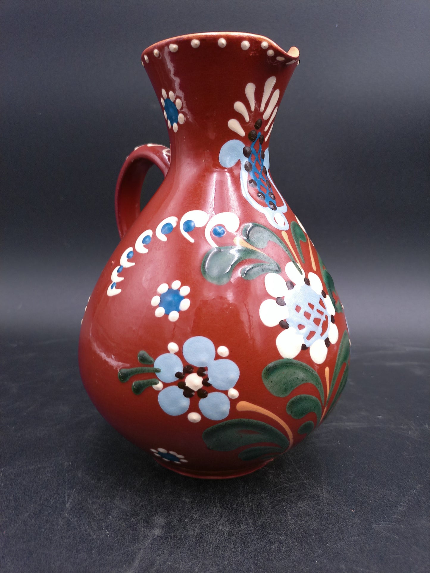 Milk Water Jug Pitcher Hand Made and Hand Painted Brown