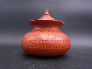 Clay Curd Pot With Lid Unique Design Pattern Antique old Rare
