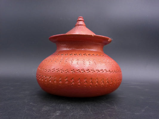 Clay Curd Pot With Lid Unique Design Pattern Antique old Rare