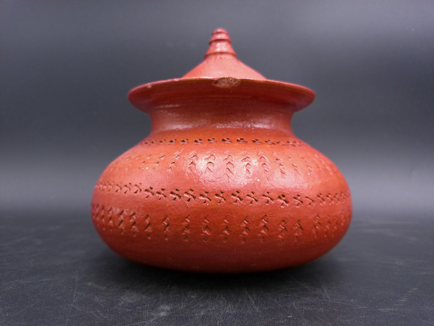 Clay Curd Pot With Lid Unique Design Pattern Antique old Rare