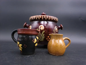 Bowl Pot With Lid Unique Design Pattern  and 2 pitchers Vintage