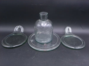 Glass set of 2 Candle holders with Handle and Glass bottle with plate