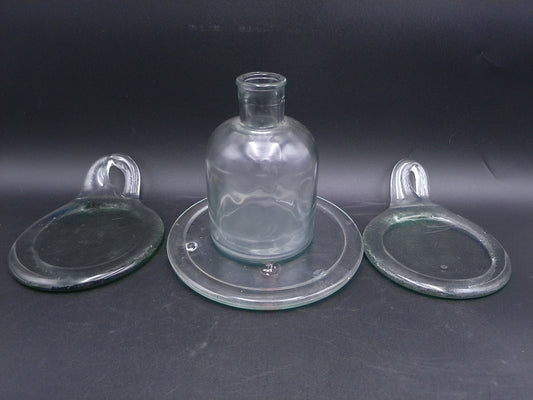Glass set of 2 Candle holders with Handle and Glass bottle with plate