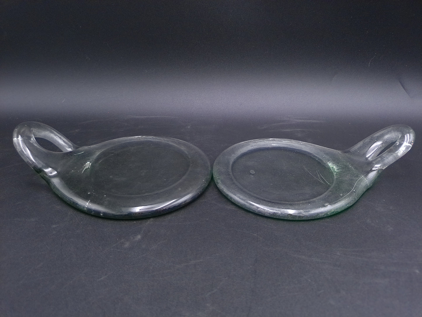 Glass set of 2 Candle holders with Handle and Glass bottle with plate