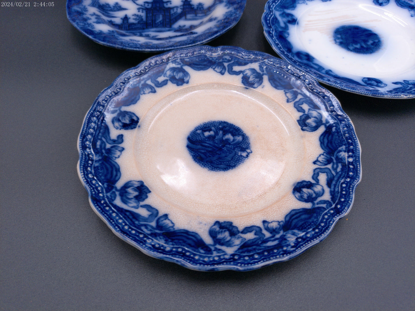Pottery England Semi-Porcelain  9 dish plate set Whampoa Flow Blue Dish Antique