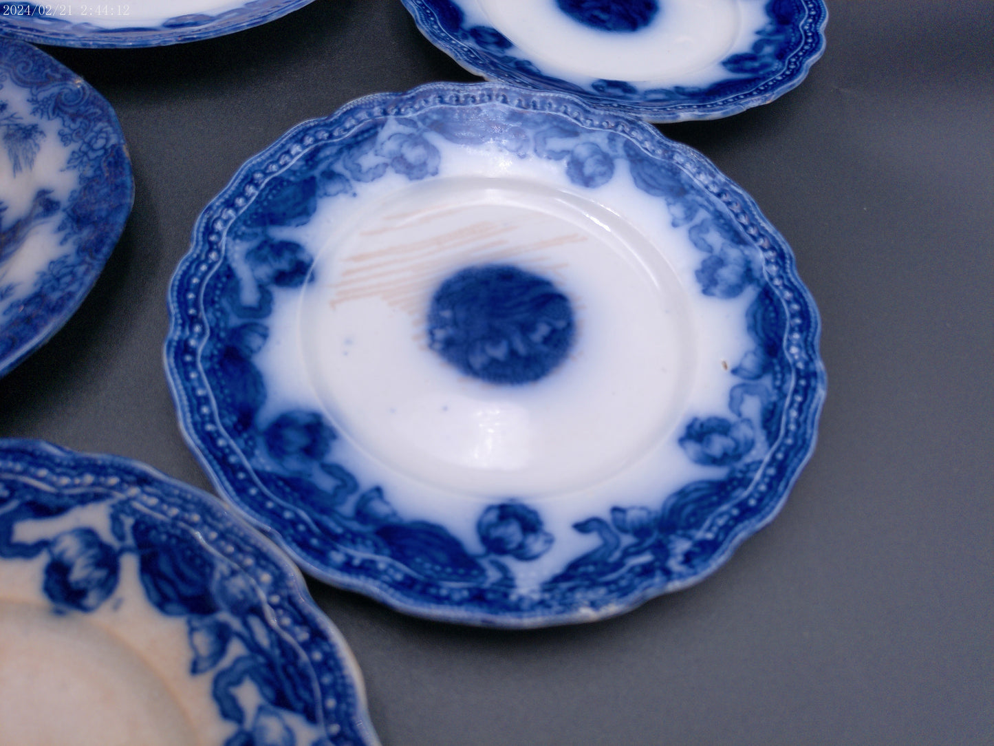 Pottery England Semi-Porcelain  9 dish plate set Whampoa Flow Blue Dish Antique