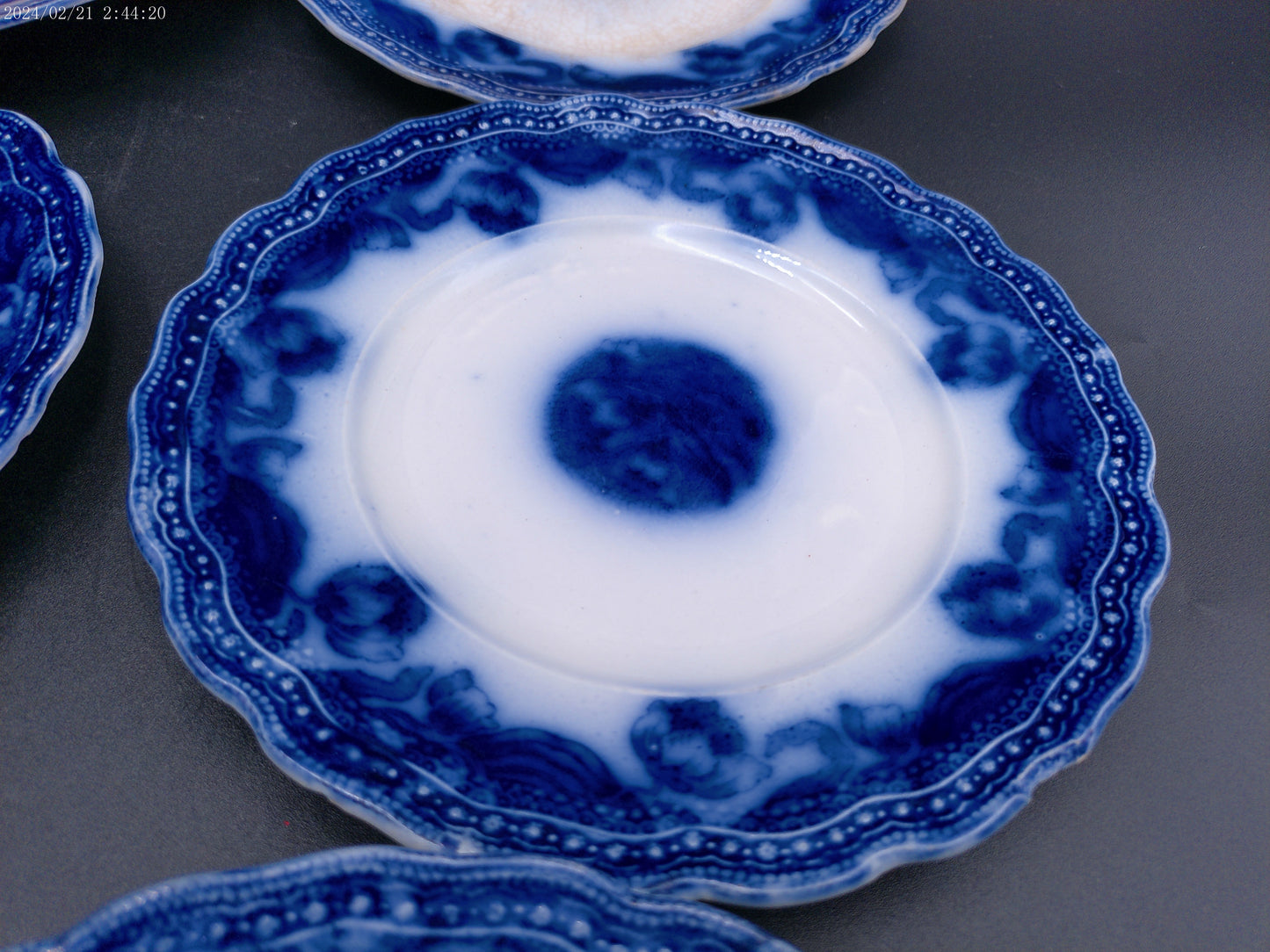 Pottery England Semi-Porcelain  9 dish plate set Whampoa Flow Blue Dish Antique