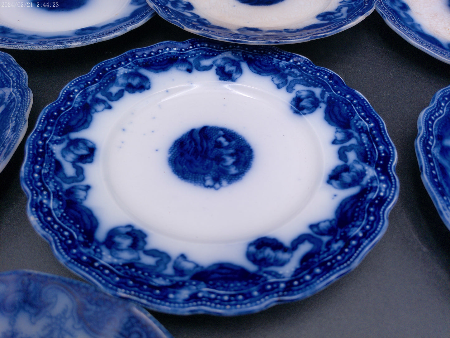 Pottery England Semi-Porcelain  9 dish plate set Whampoa Flow Blue Dish Antique