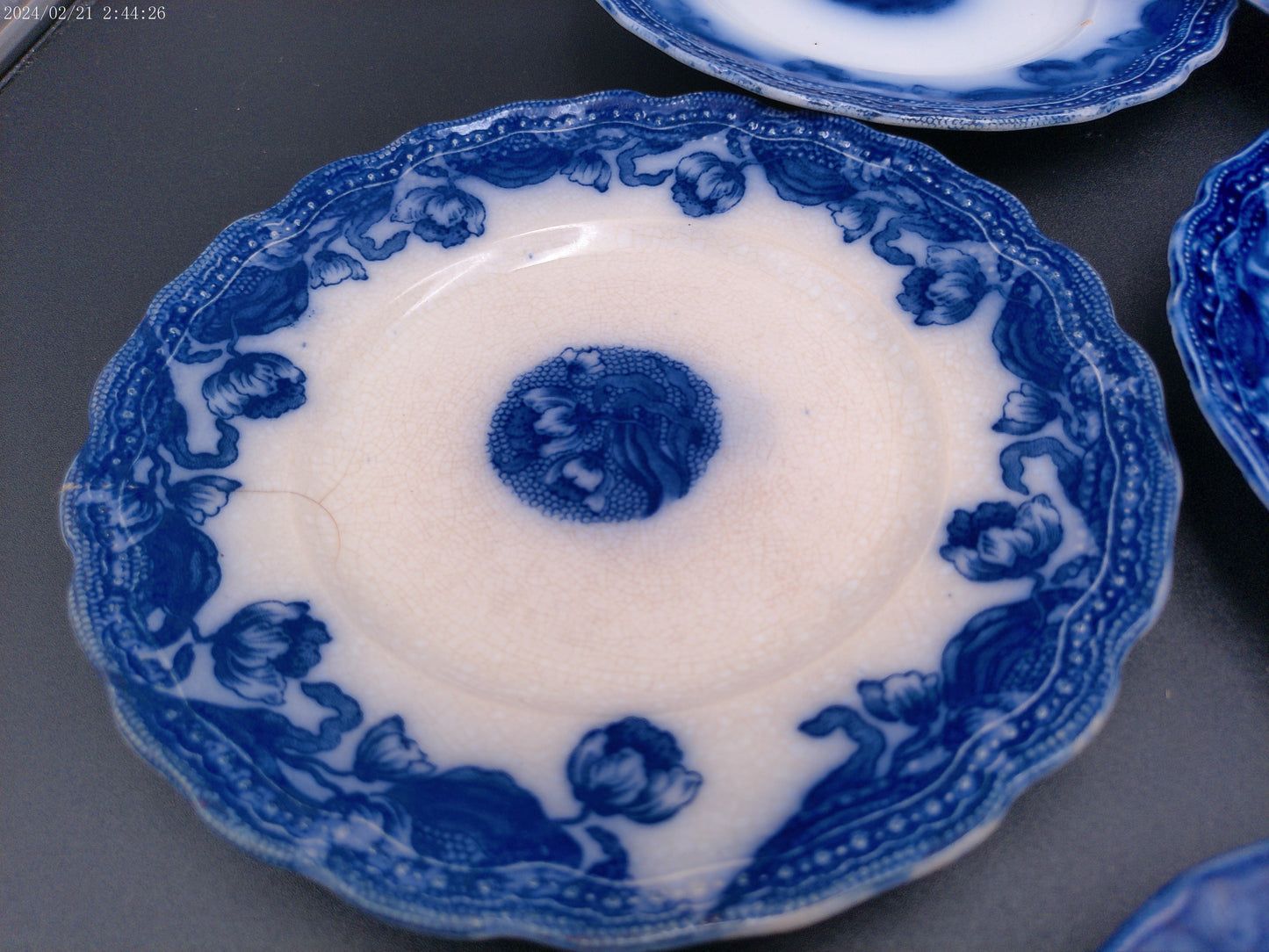 Pottery England Semi-Porcelain  9 dish plate set Whampoa Flow Blue Dish Antique