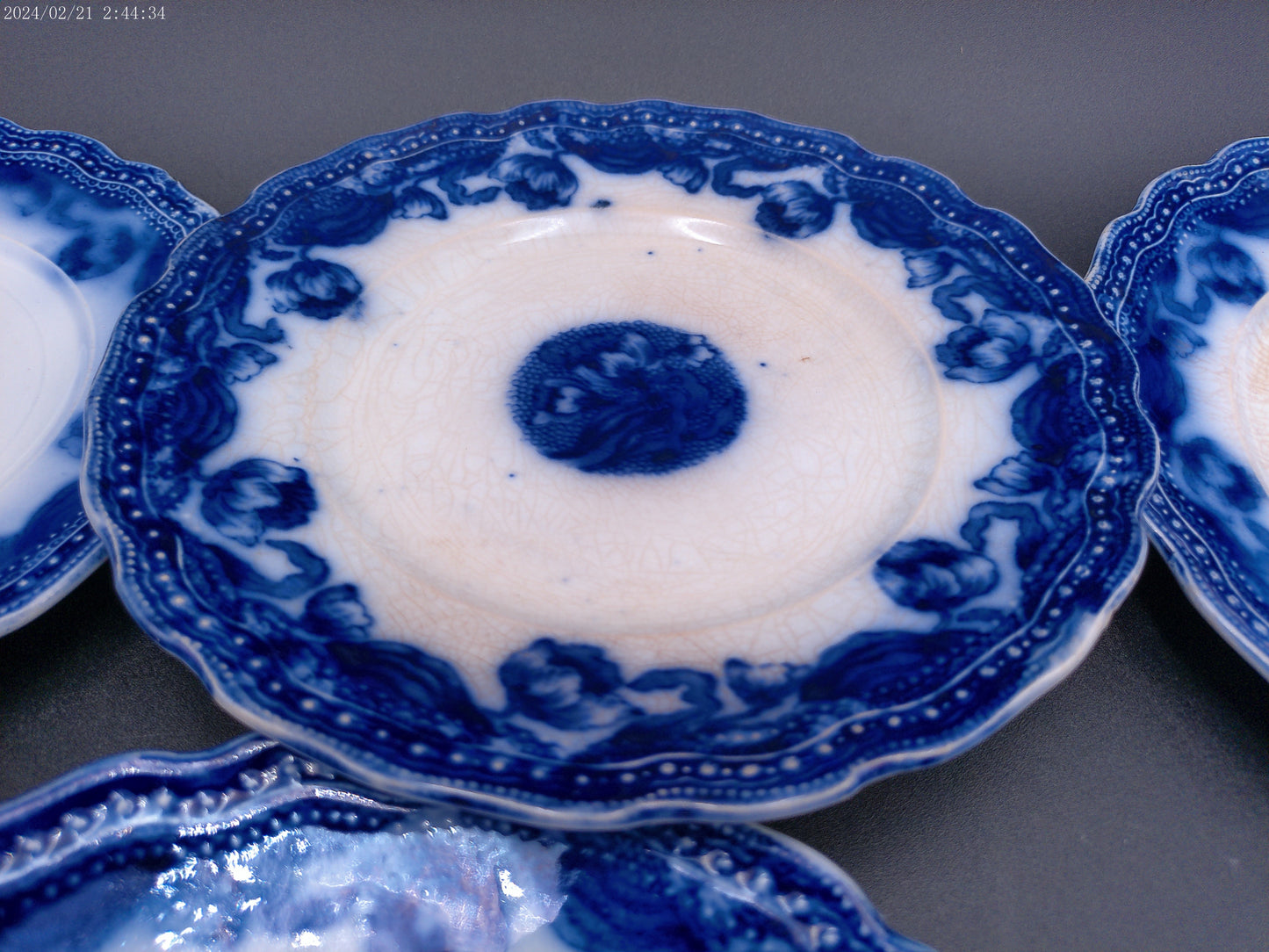 Pottery England Semi-Porcelain  9 dish plate set Whampoa Flow Blue Dish Antique