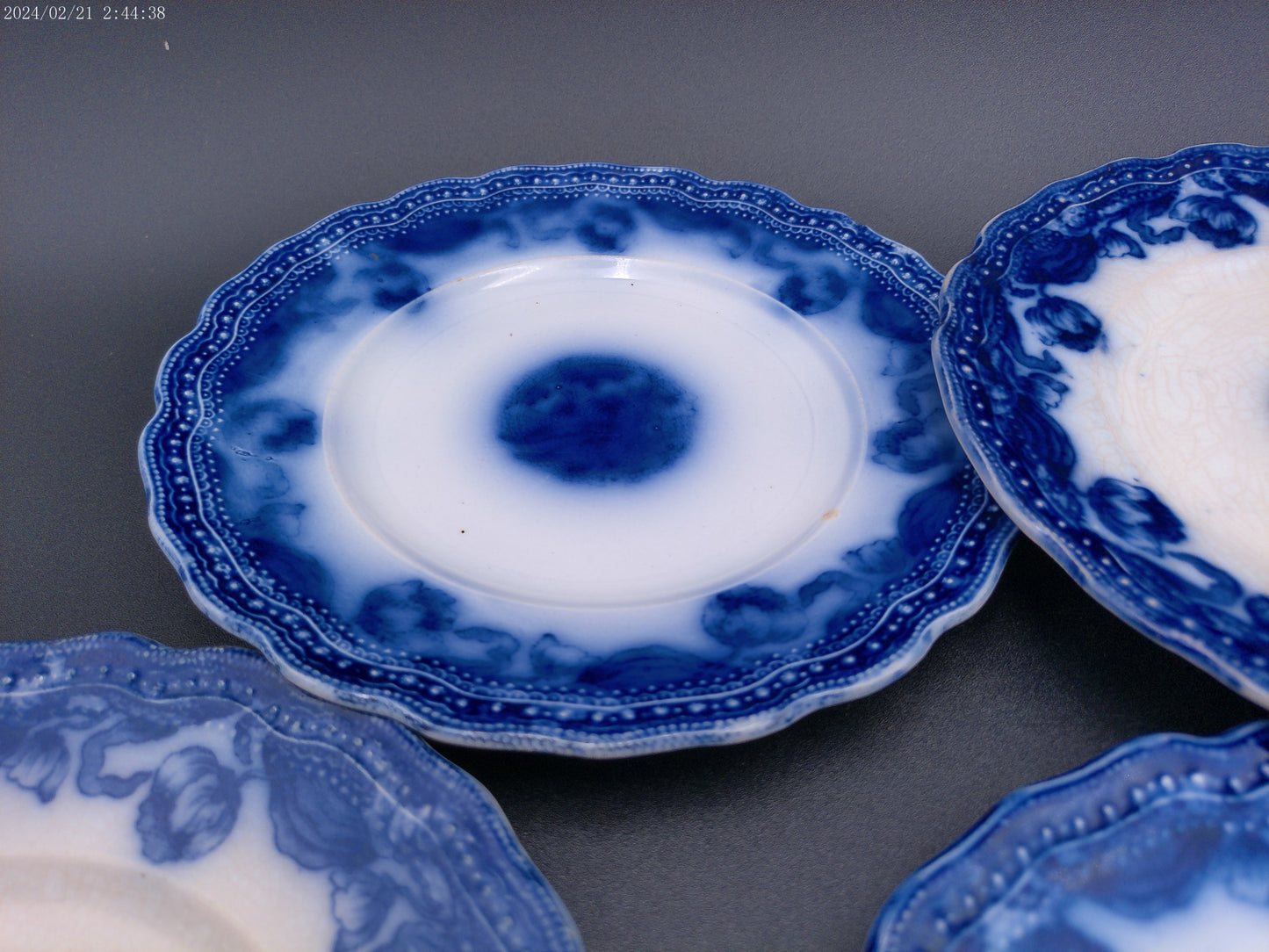 Pottery England Semi-Porcelain  9 dish plate set Whampoa Flow Blue Dish Antique
