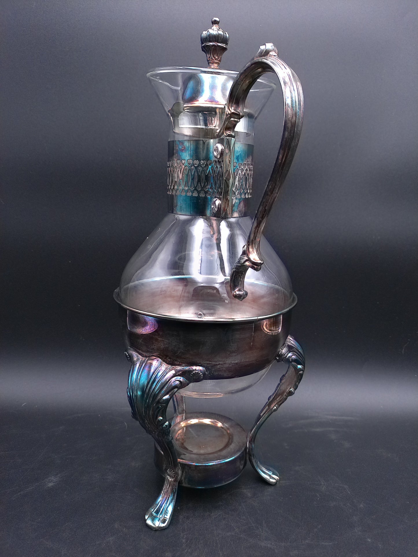 Silver Plate Glass Coffee Tea Carafe With Candle Warmer Base