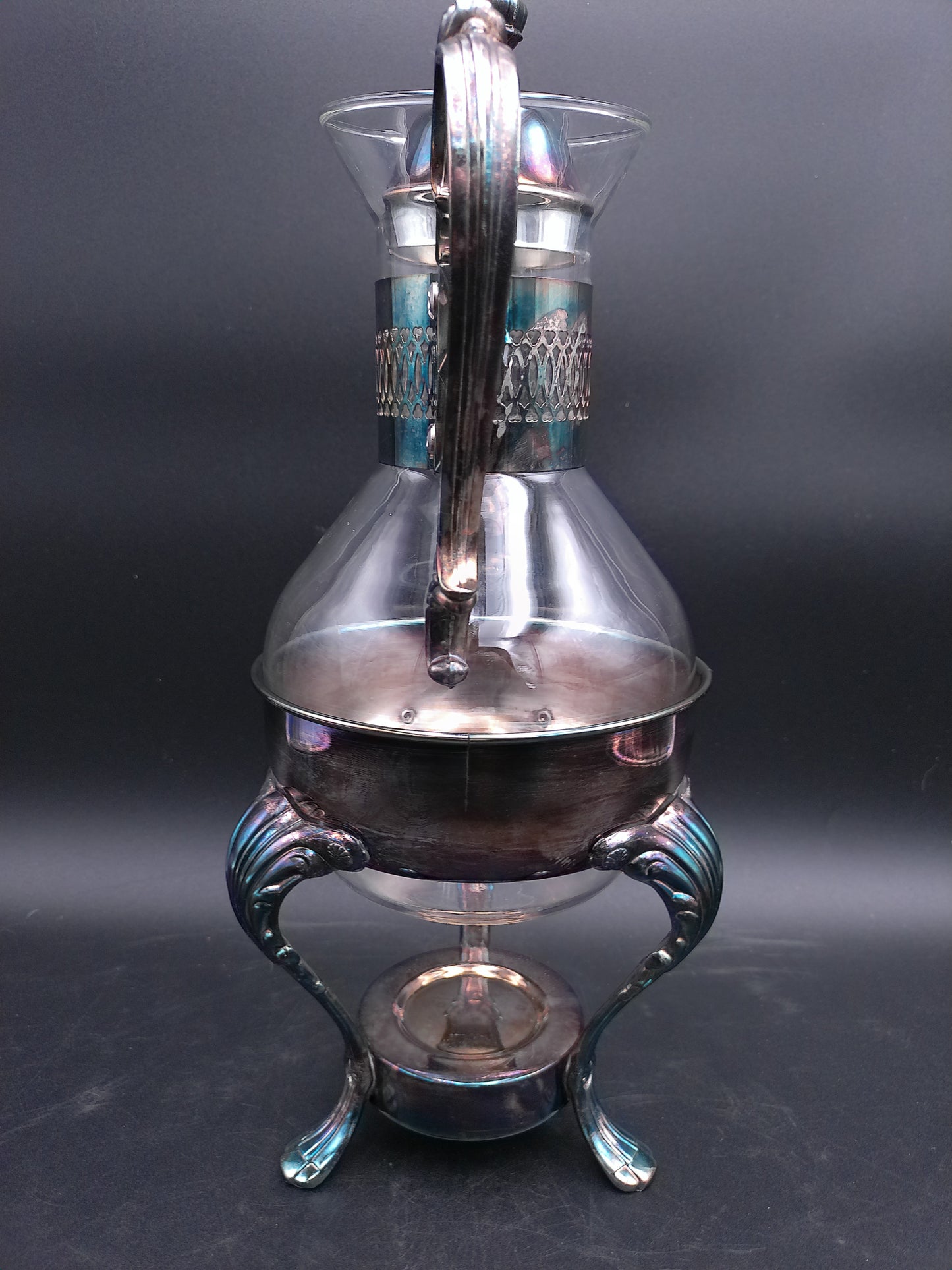 Silver Plate Glass Coffee Tea Carafe With Candle Warmer Base