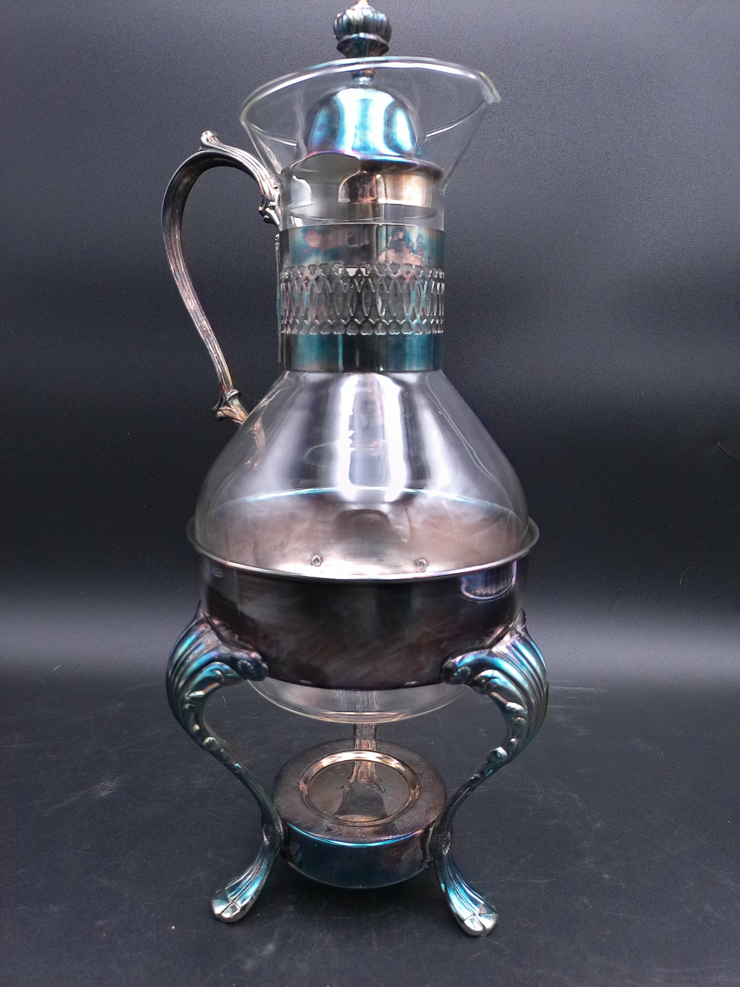 Silver Plate Glass Coffee Tea Carafe With Candle Warmer Base