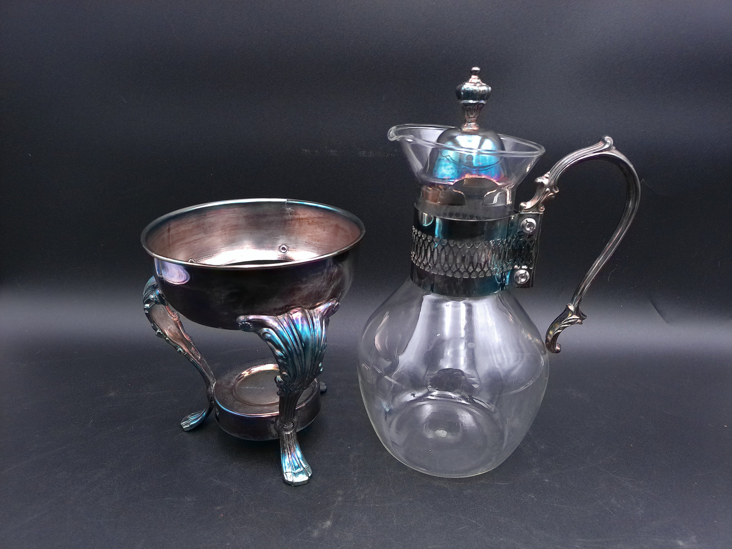 Silver Plate Glass Coffee Tea Carafe With Candle Warmer Base