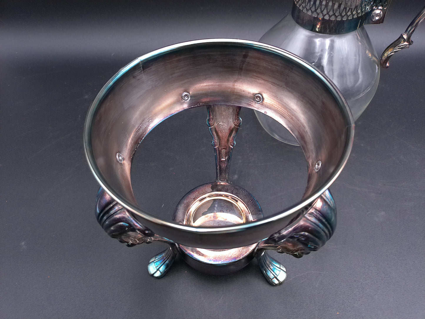 Silver Plate Glass Coffee Tea Carafe With Candle Warmer Base