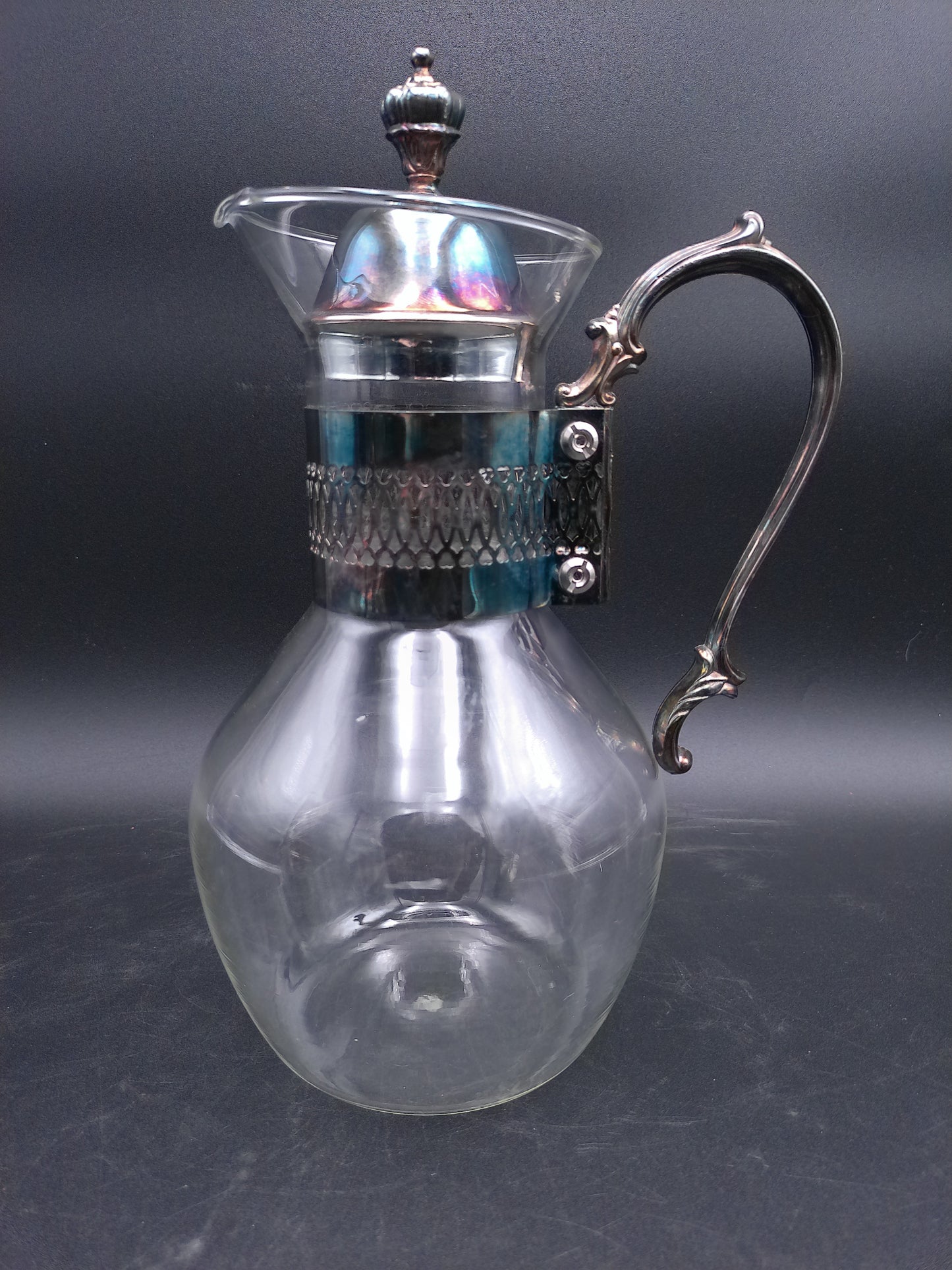 Silver Plate Glass Coffee Tea Carafe With Candle Warmer Base