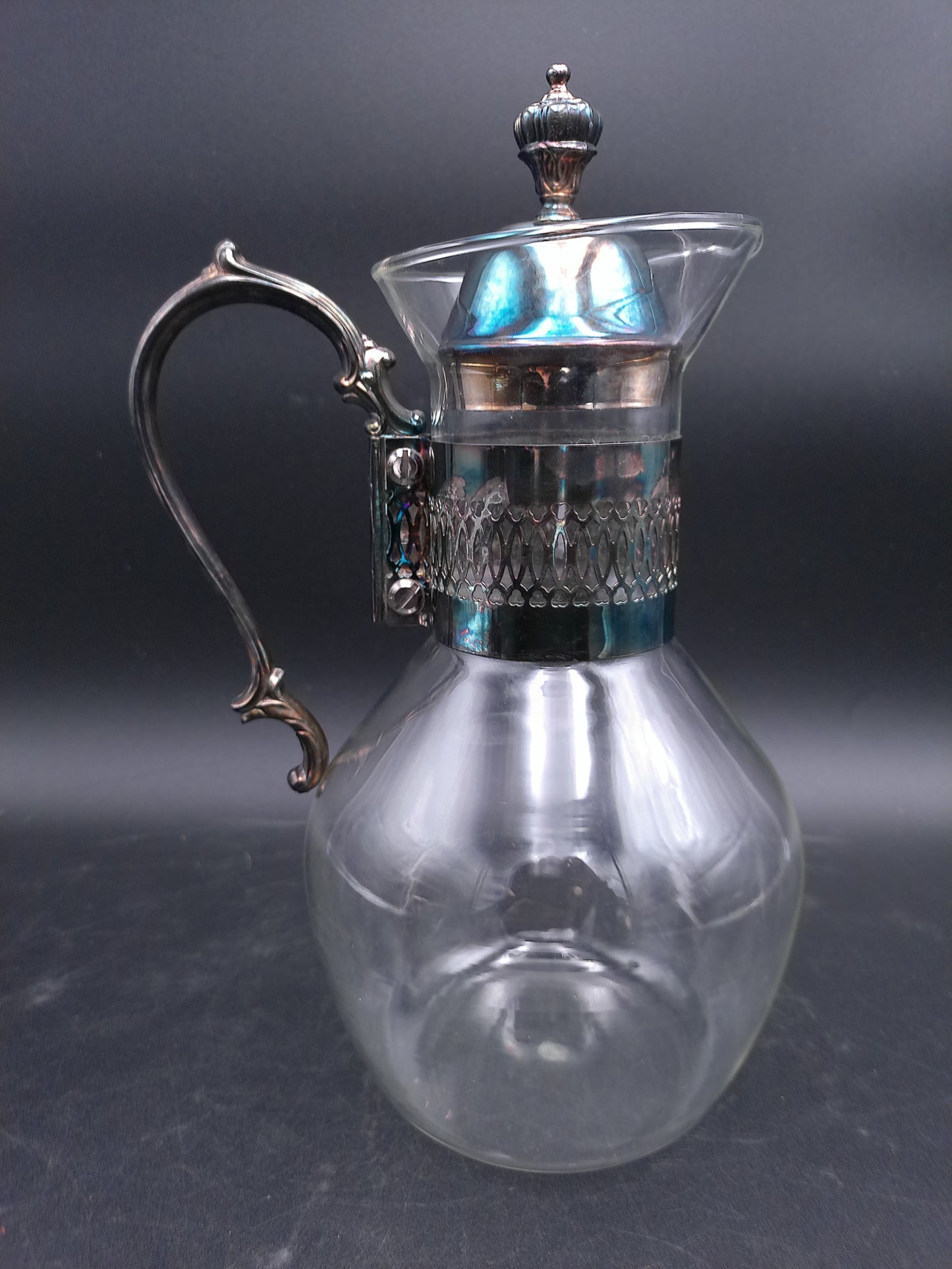 Silver Plate Glass Coffee Tea Carafe With Candle Warmer Base