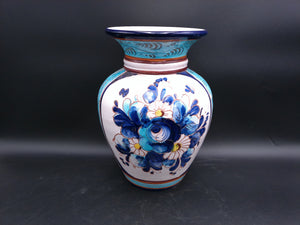 Hand painted Italian blue floral pottery vase Vintage Floral Design Vintage