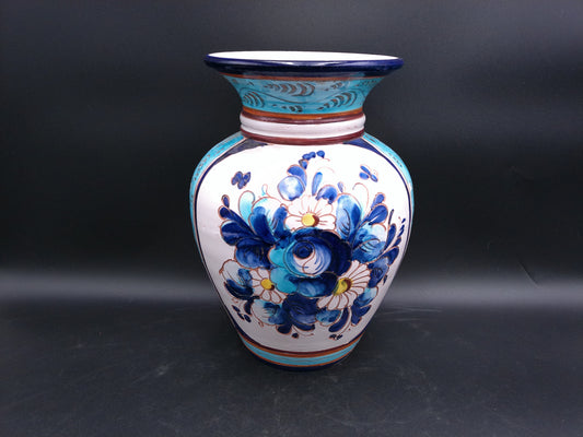 Hand painted Italian blue floral pottery vase Vintage Floral Design Vintage