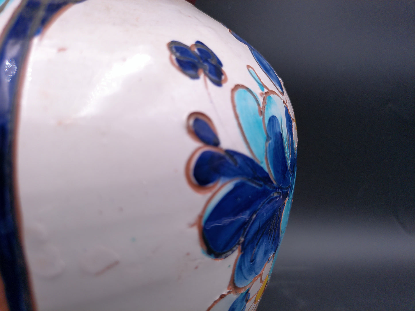 Hand painted Italian blue floral pottery vase Vintage Floral Design Vintage