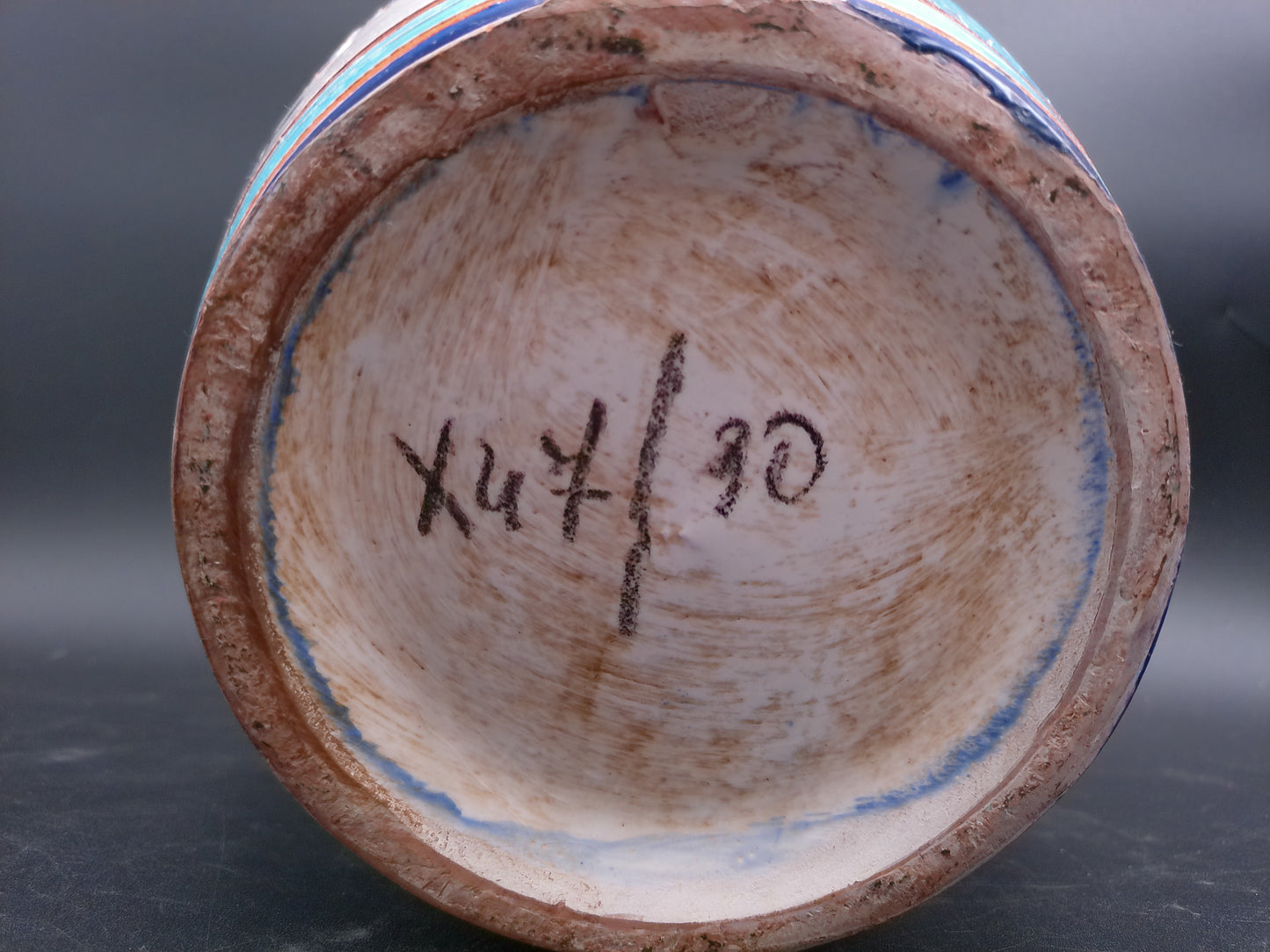 Hand painted Italian blue floral pottery vase Vintage Floral Design Vintage