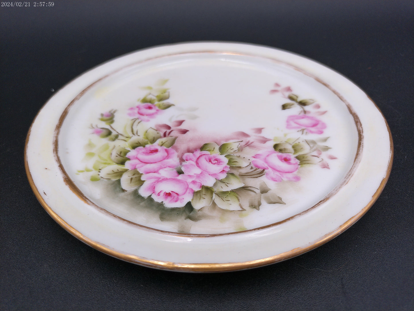 Art Deco Vintage orcelain Tea Pot and Plate Gold Rim painted Vintage