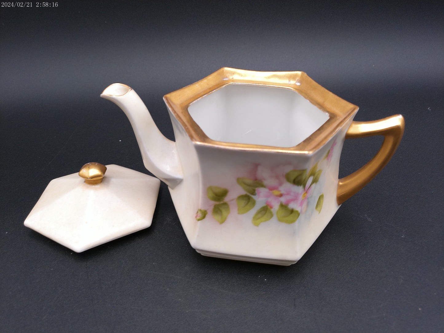 Art Deco Vintage orcelain Tea Pot and Plate Gold Rim painted Vintage