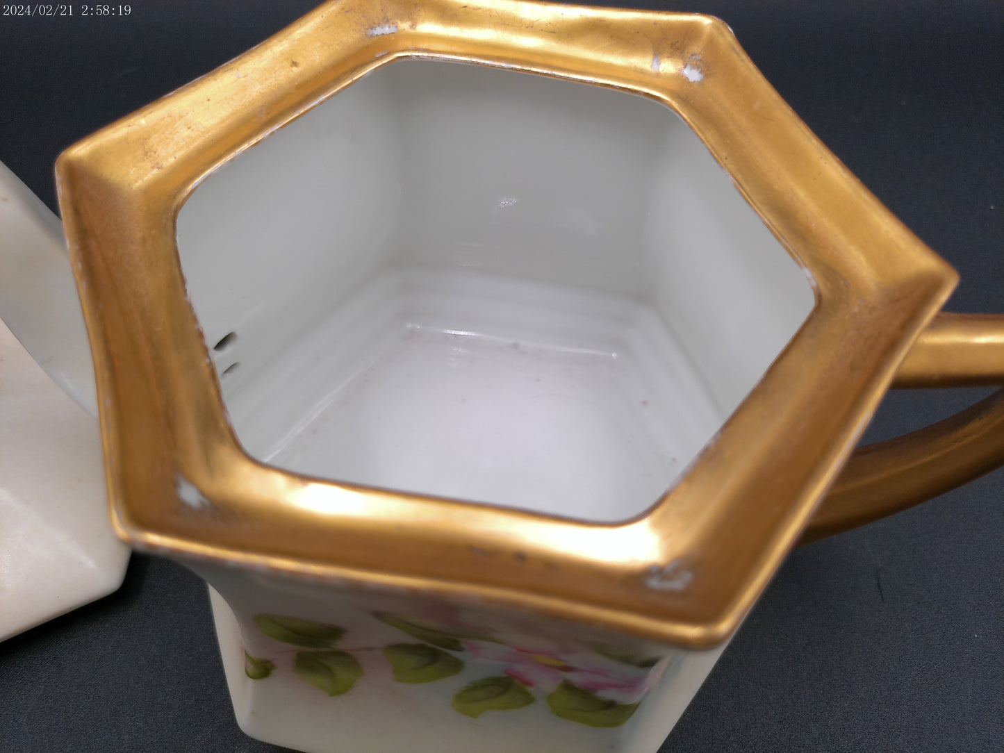 Art Deco Vintage orcelain Tea Pot and Plate Gold Rim painted Vintage