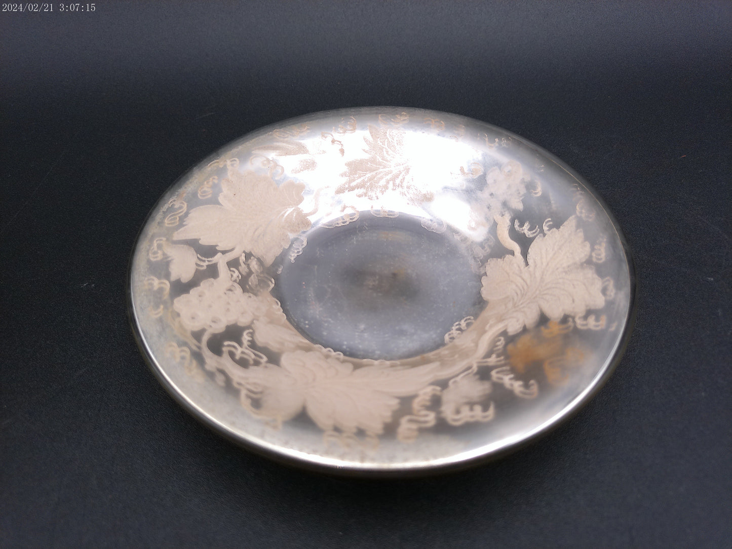 Mercury Glass Cup & Saucer Hand Blown Antique Victorian Silver Floral Set