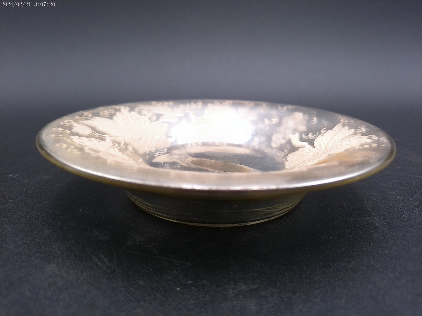 Mercury Glass Cup & Saucer Hand Blown Antique Victorian Silver Floral Set
