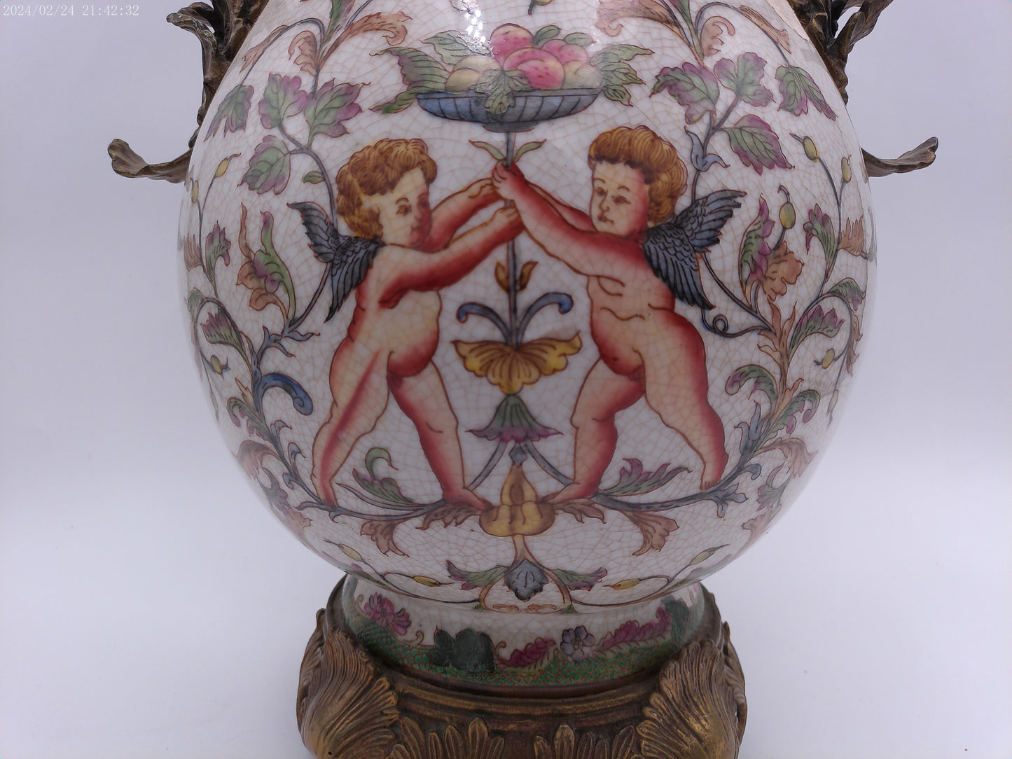 WL Wong Lee 1895 Footed Porcelain Vase With Brass Handles