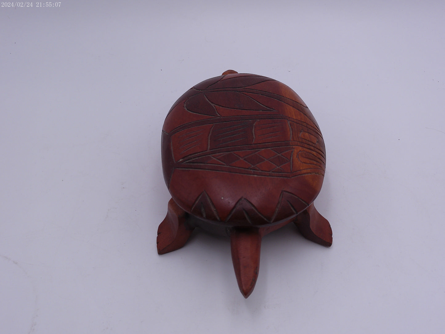 Vintage Wood Crafted Turtle Tray Floral Pattern with Lid