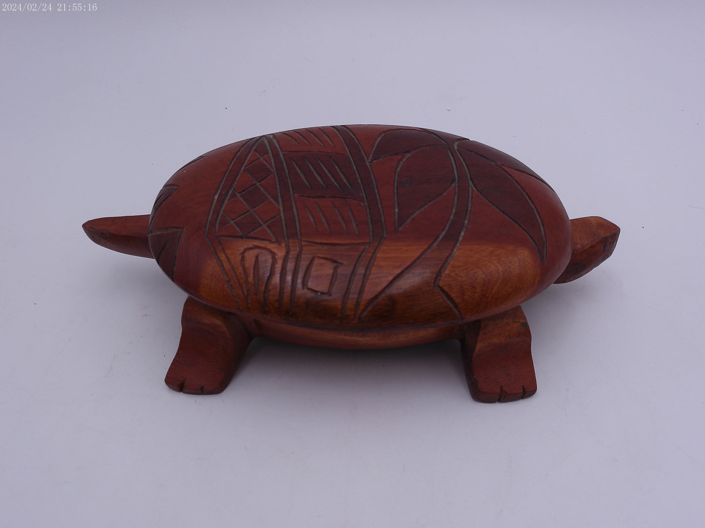 Vintage Wood Crafted Turtle Tray Floral Pattern with Lid