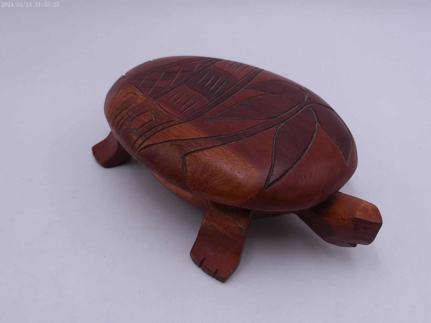 Vintage Wood Crafted Turtle Tray Floral Pattern with Lid