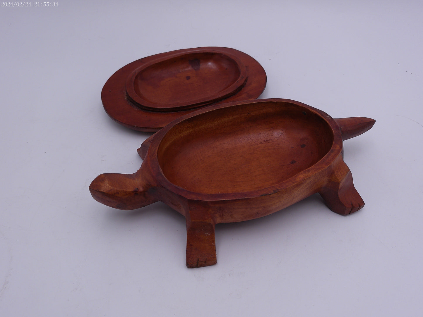 Vintage Wood Crafted Turtle Tray Floral Pattern with Lid