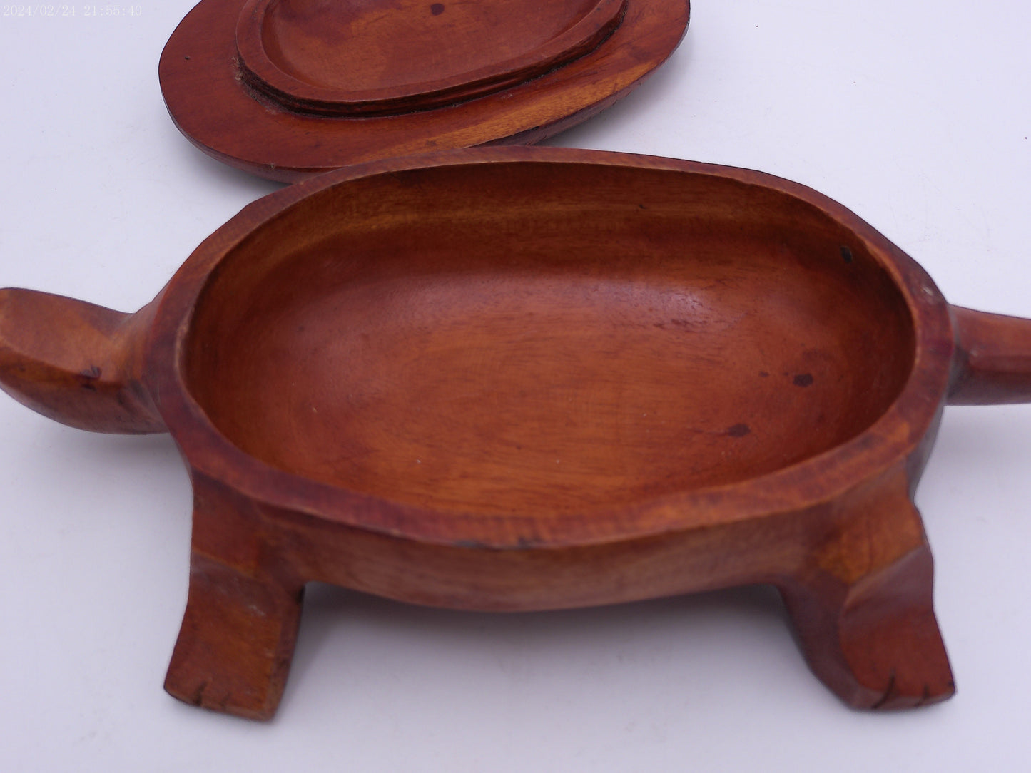 Vintage Wood Crafted Turtle Tray Floral Pattern with Lid