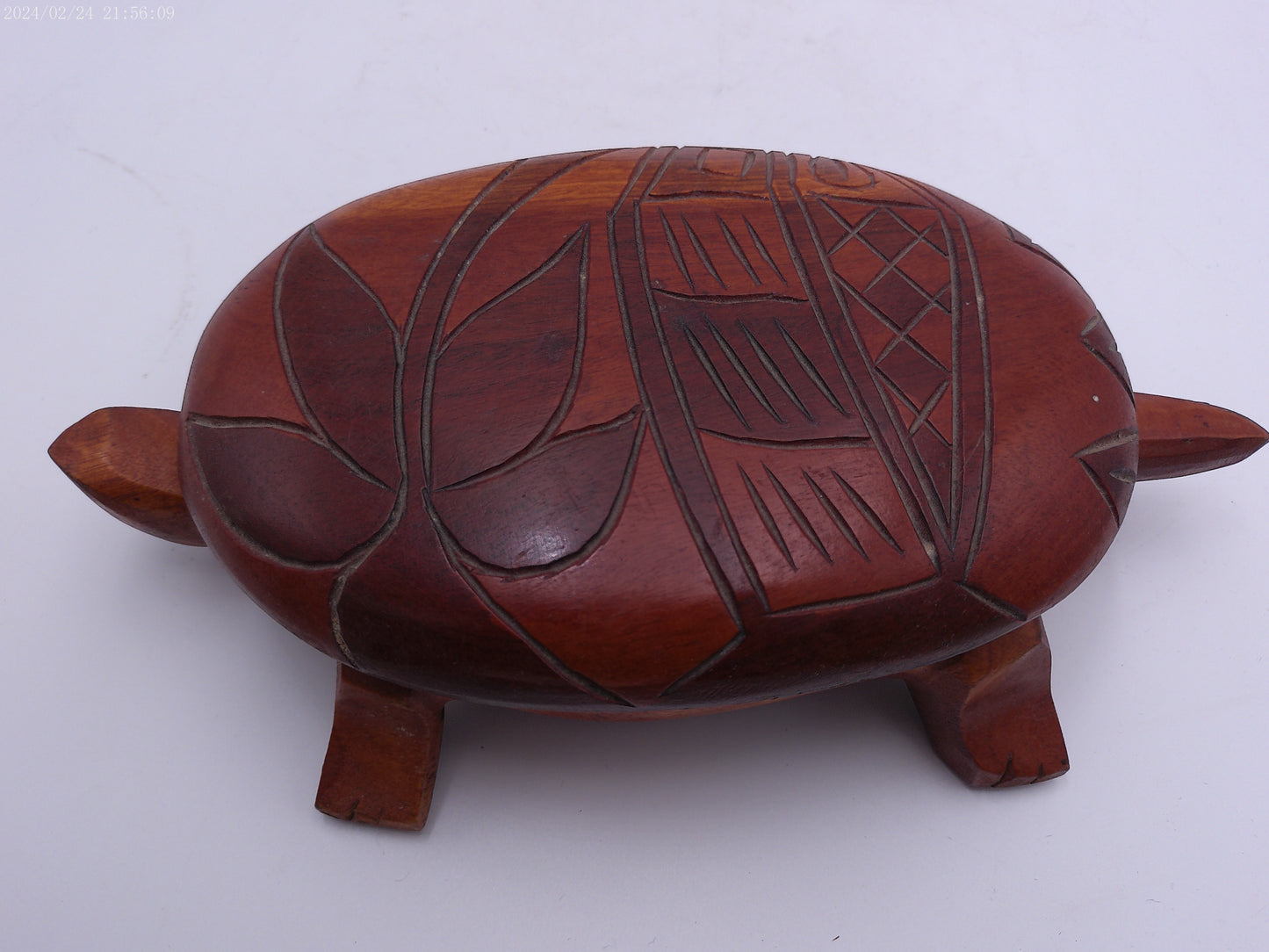Vintage Wood Crafted Turtle Tray Floral Pattern with Lid