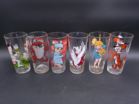Pepsi Warner Bros. Set of 6 Glasses 1973 1976 1977  Cool Cat Daffy Duck & Taz