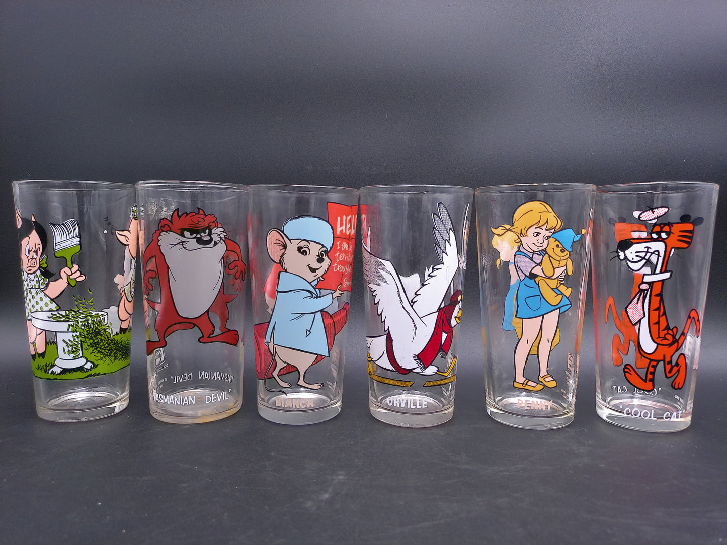Pepsi Warner Bros. Set of 6 Glasses 1973 1976 1977  Cool Cat Daffy Duck & Taz
